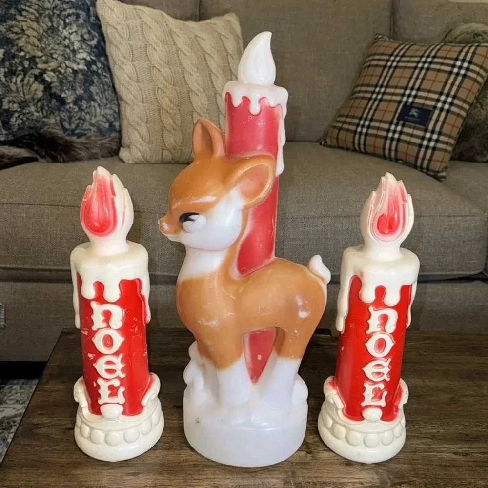 VINTAGE 4CT 1970’s Christmas Plastic Decor Empire Candle Blow Molds Holiday/Noel - Picture 4 of 17